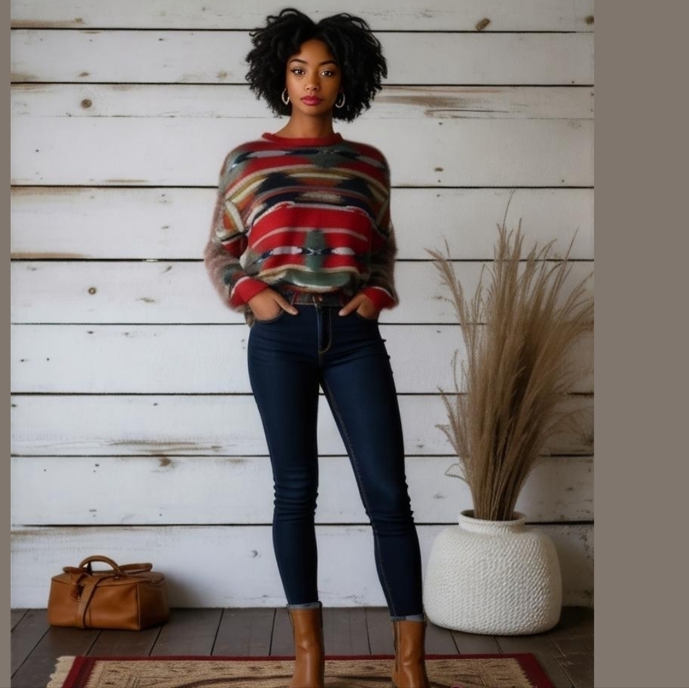 VINTAGE Multicolored Stripes Oversized Chunky Knit Crewneck Sweater Size Large